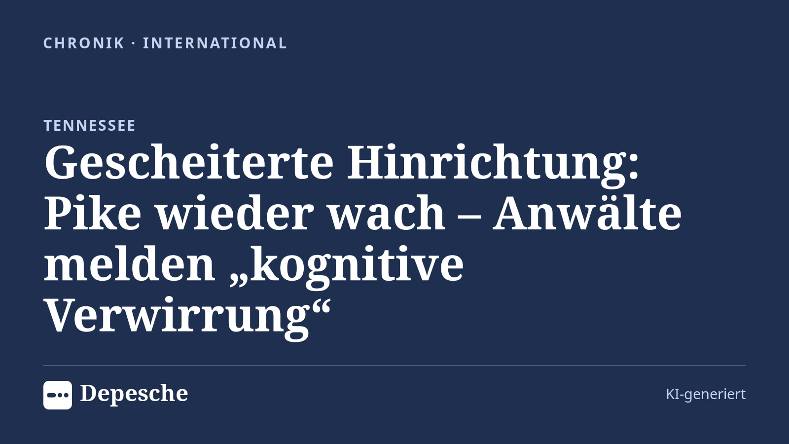 Chronik: Gescheiterte Hinrichtung: Pike wieder wach – Anwälte melden „kognitive Verwirrung“