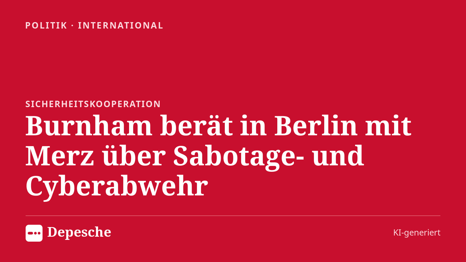 Politik: Burnham berät in Berlin mit Merz über Sabotage- und Cyberabwehr