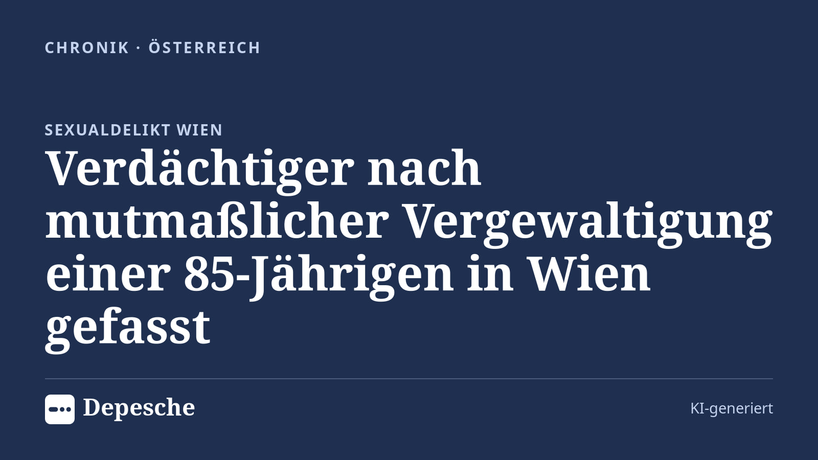 Chronik: Verdächtiger nach mutmaßlicher Vergewaltigung einer 85‑Jährigen in Wien gefasst