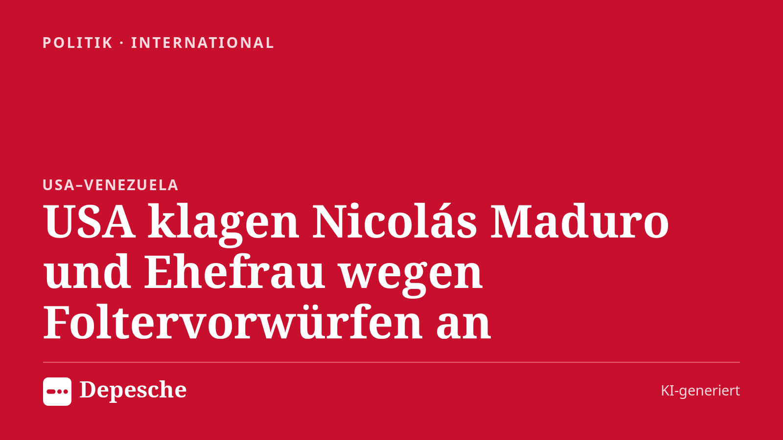 Politik: USA klagen Nicolás Maduro und Ehefrau wegen Foltervorwürfen an