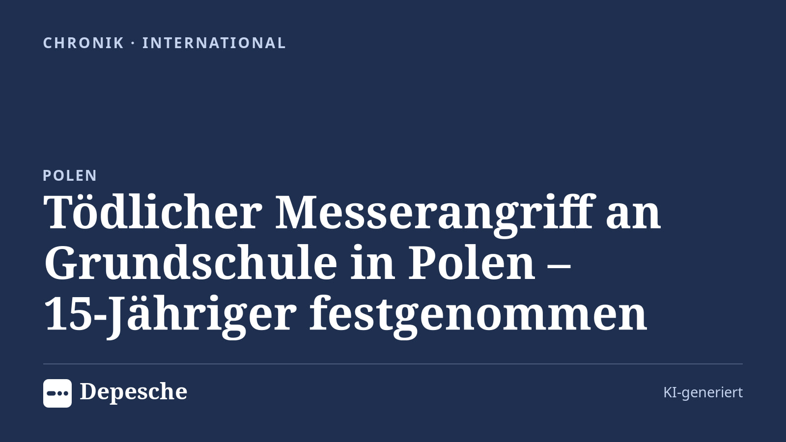 Chronik: Tödlicher Messerangriff an Grundschule in Polen – 15‑Jähriger festgenommen