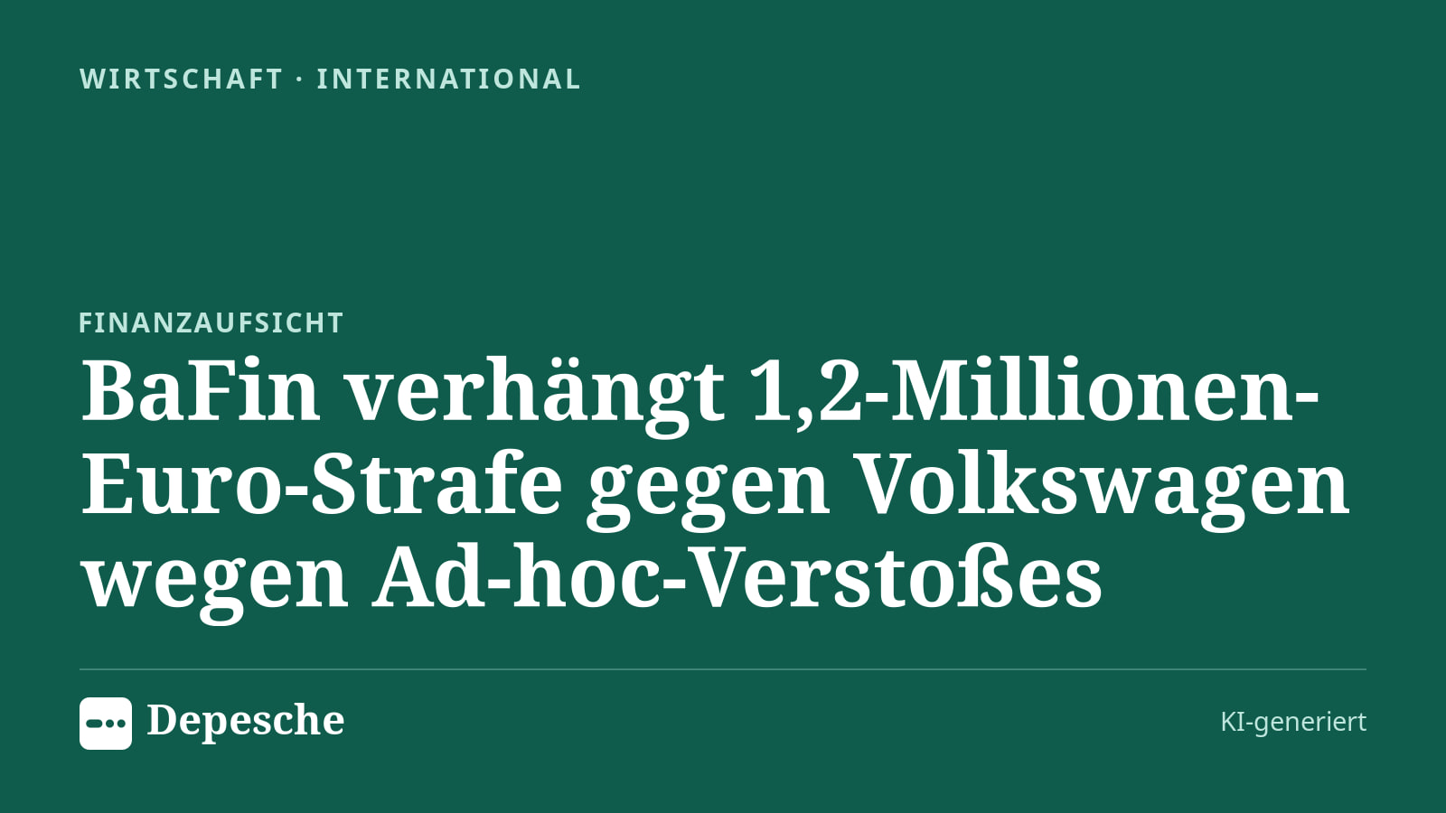 Wirtschaft: BaFin verhängt 1,2-Millionen-Euro-Strafe gegen Volkswagen wegen Ad-hoc-Verstoßes