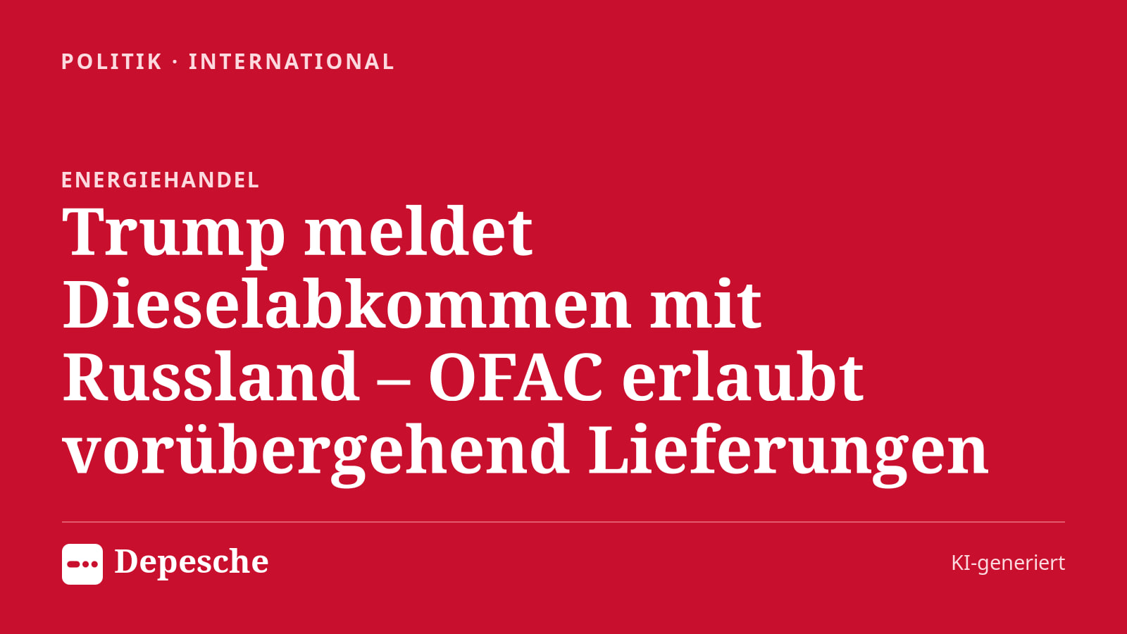 Politik: Trump meldet Dieselabkommen mit Russland – OFAC erlaubt vorübergehend Lieferungen