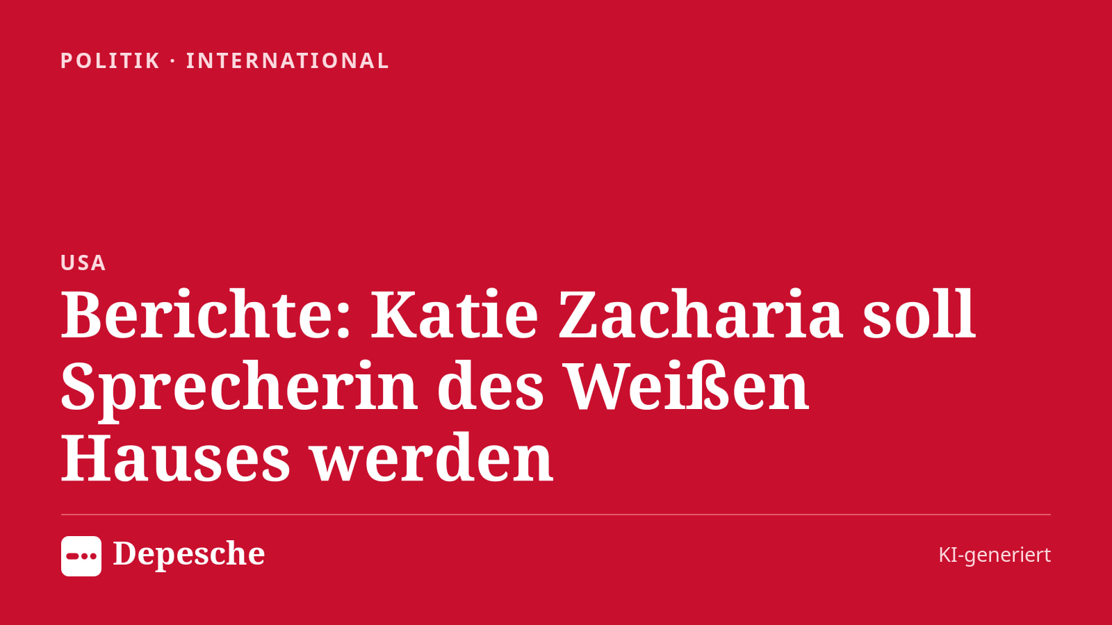 Politik: Berichte: Katie Zacharia soll Sprecherin des Weißen Hauses werden
