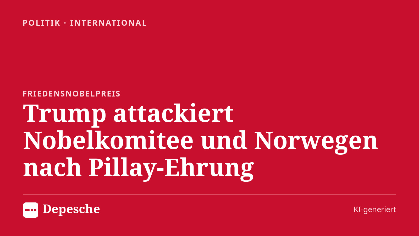 Politik: Trump attackiert Nobelkomitee und Norwegen nach Pillay-Ehrung