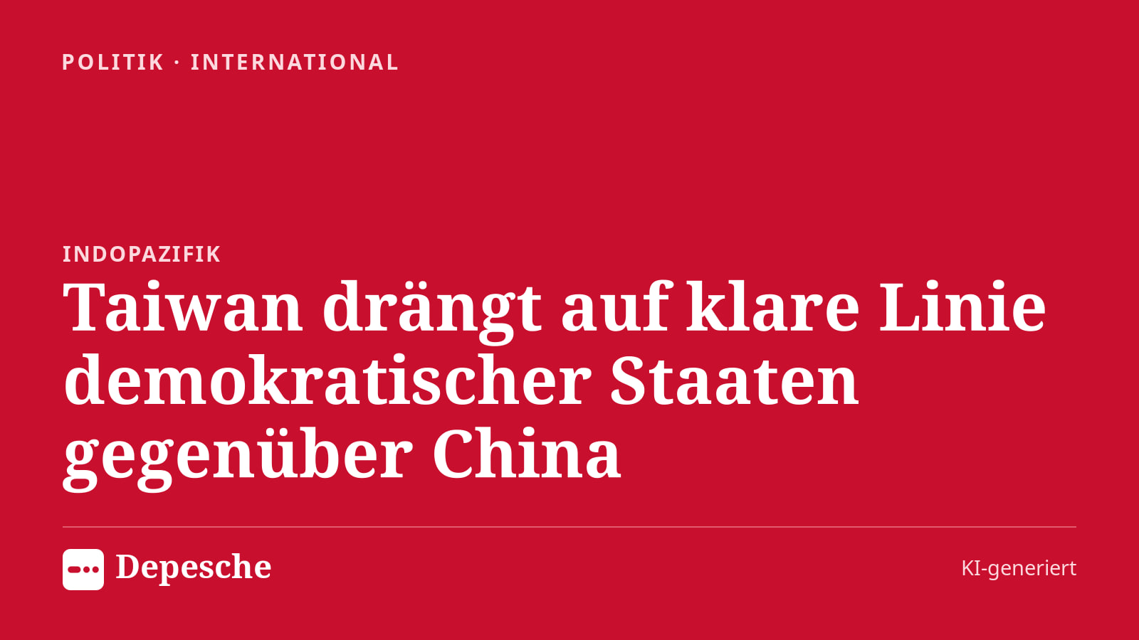 Politik: Taiwan drängt auf klare Linie demokratischer Staaten gegenüber China