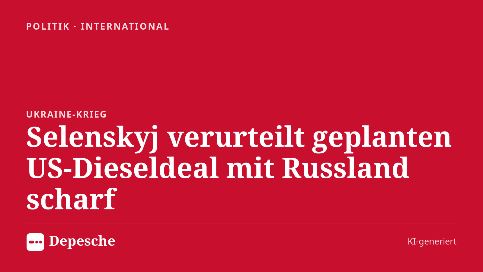 Politik: Selenskyj verurteilt geplanten US-Dieseldeal mit Russland scharf