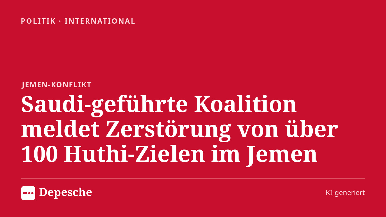 Politik: Saudi-geführte Koalition meldet Zerstörung von über 100 Huthi-Zielen im Jemen