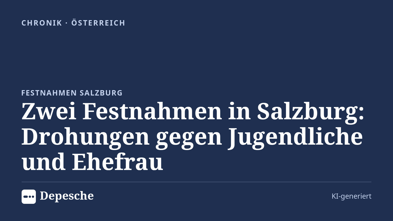 Chronik: Zwei Festnahmen in Salzburg: Drohungen gegen Jugendliche und Ehefrau