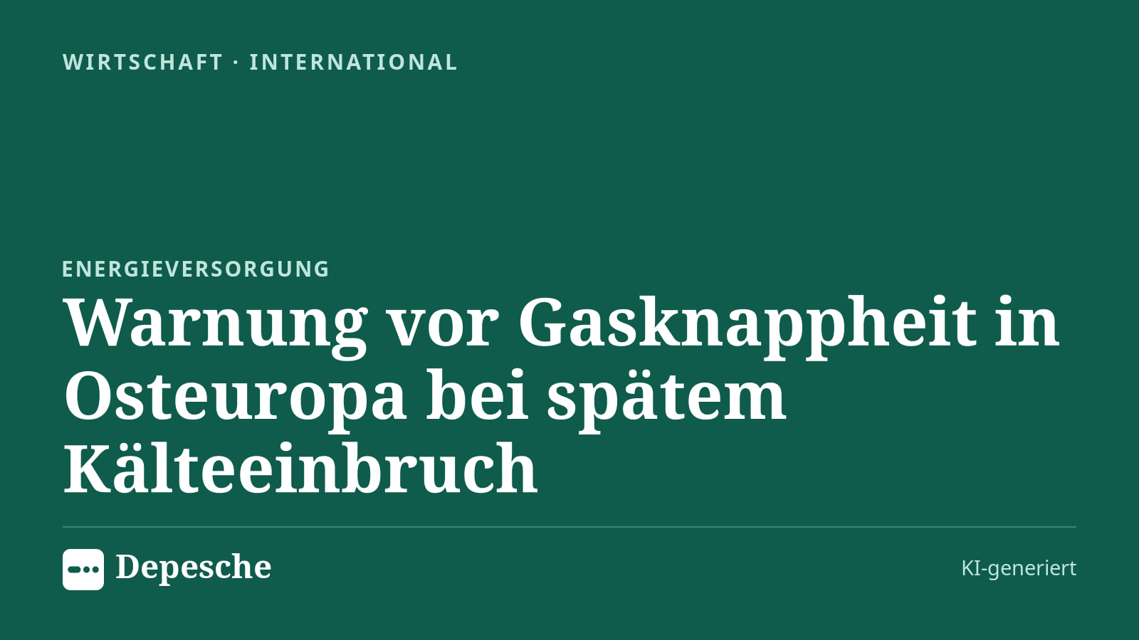 Wirtschaft: Warnung vor Gasknappheit in Osteuropa bei spätem Kälteeinbruch