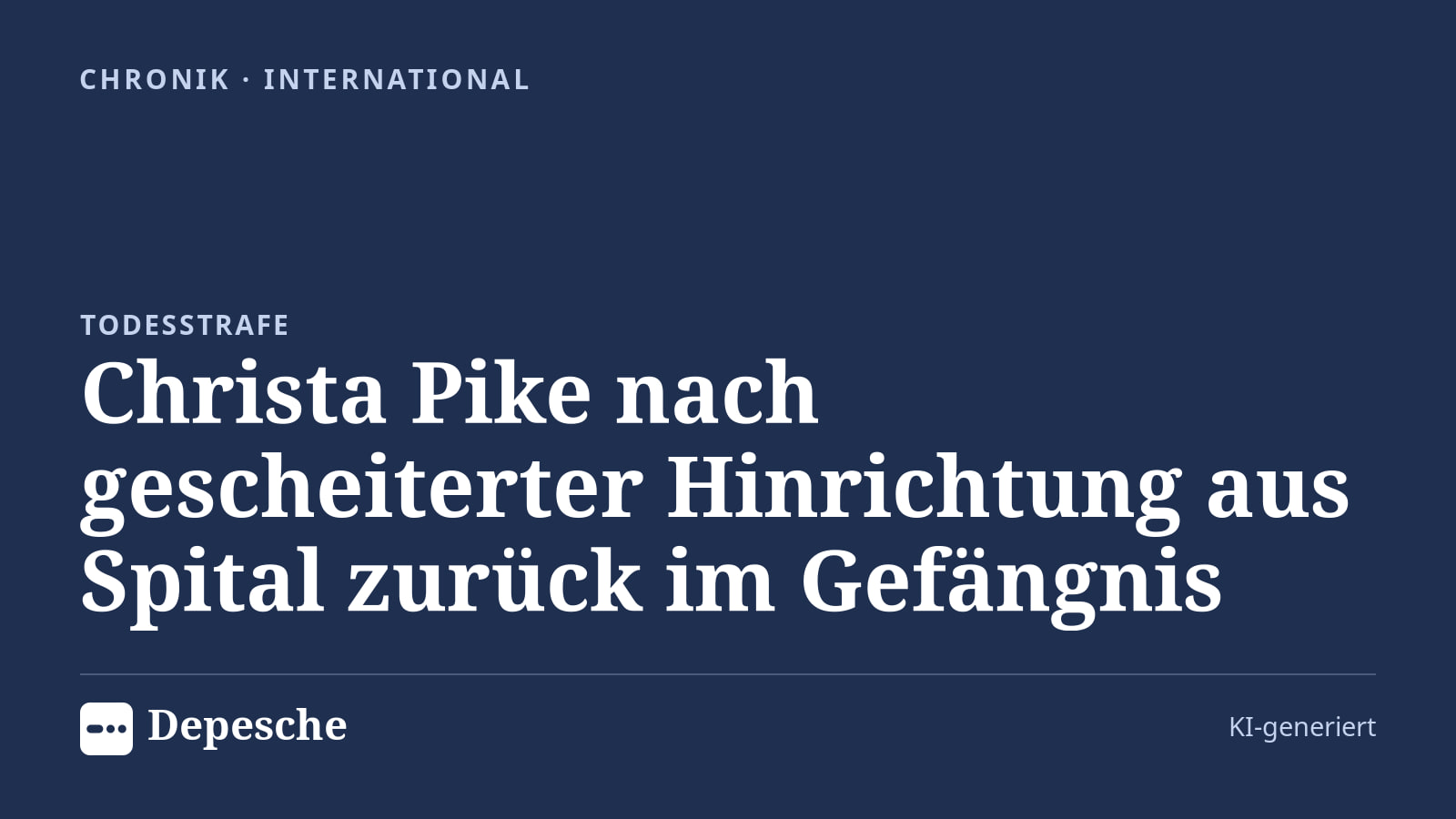 Chronik: Christa Pike nach gescheiterter Hinrichtung aus Spital zurück im Gefängnis