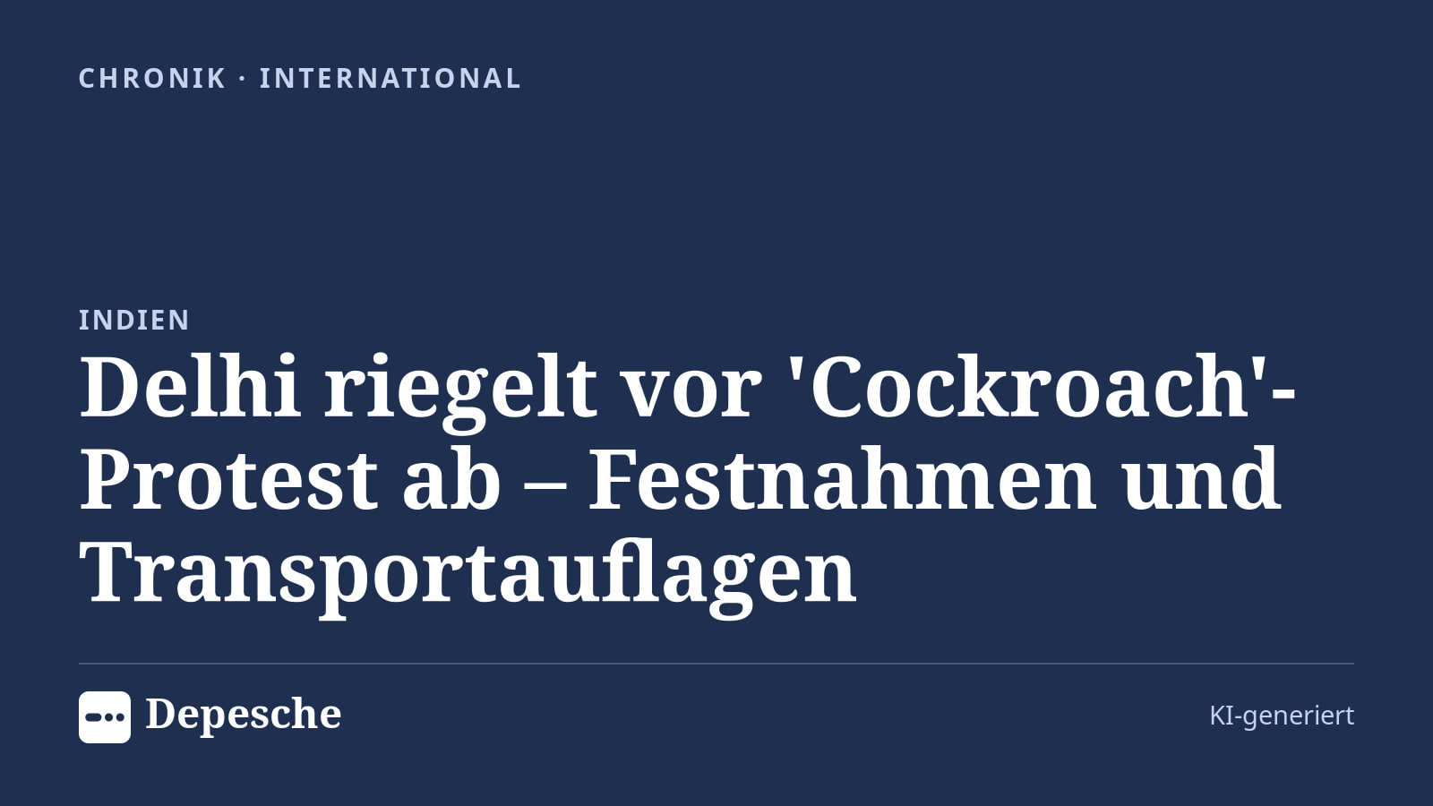 Chronik: Delhi riegelt vor 'Cockroach'-Protest ab – Festnahmen und Transportauflagen