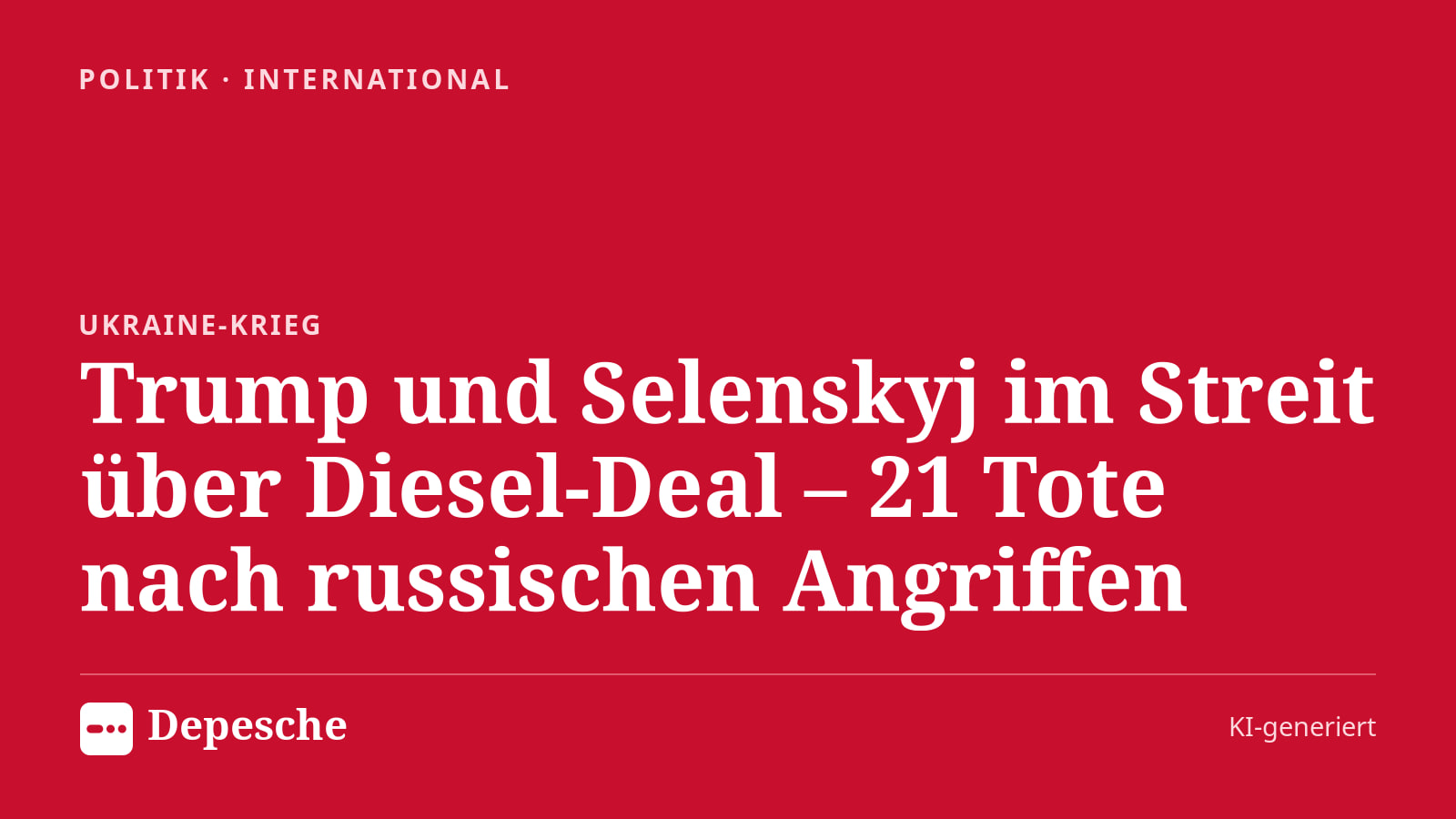 Politik: Trump und Selenskyj im Streit über Diesel-Deal – 21 Tote nach russischen Angriffen