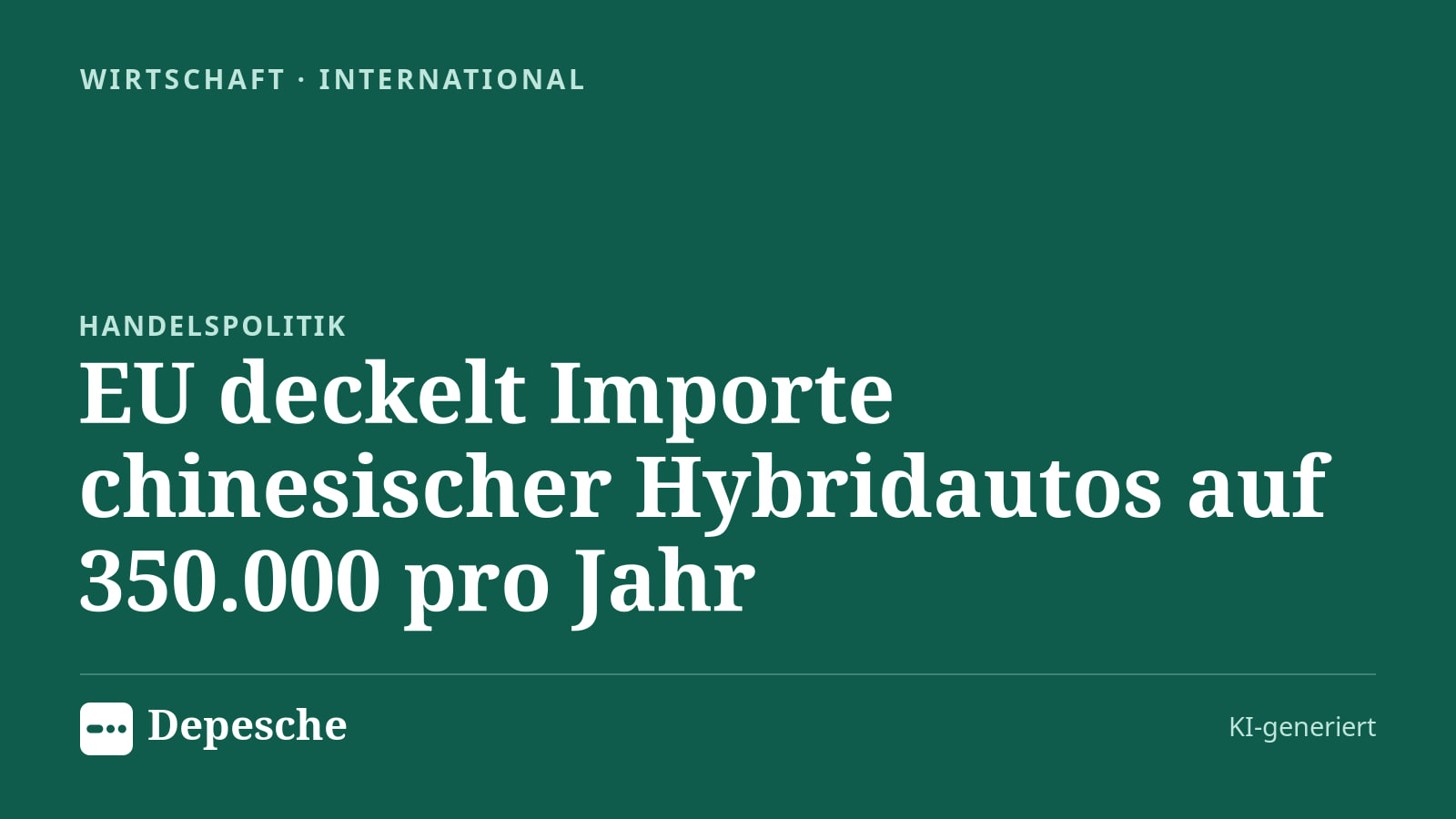 Wirtschaft: EU deckelt Importe chinesischer Hybridautos auf 350.000 pro Jahr