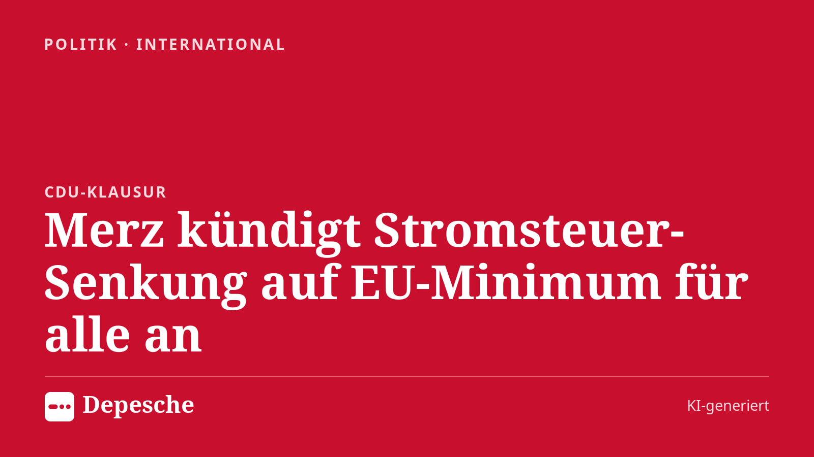 Politik: Merz kündigt Stromsteuer-Senkung auf EU‑Minimum für alle an