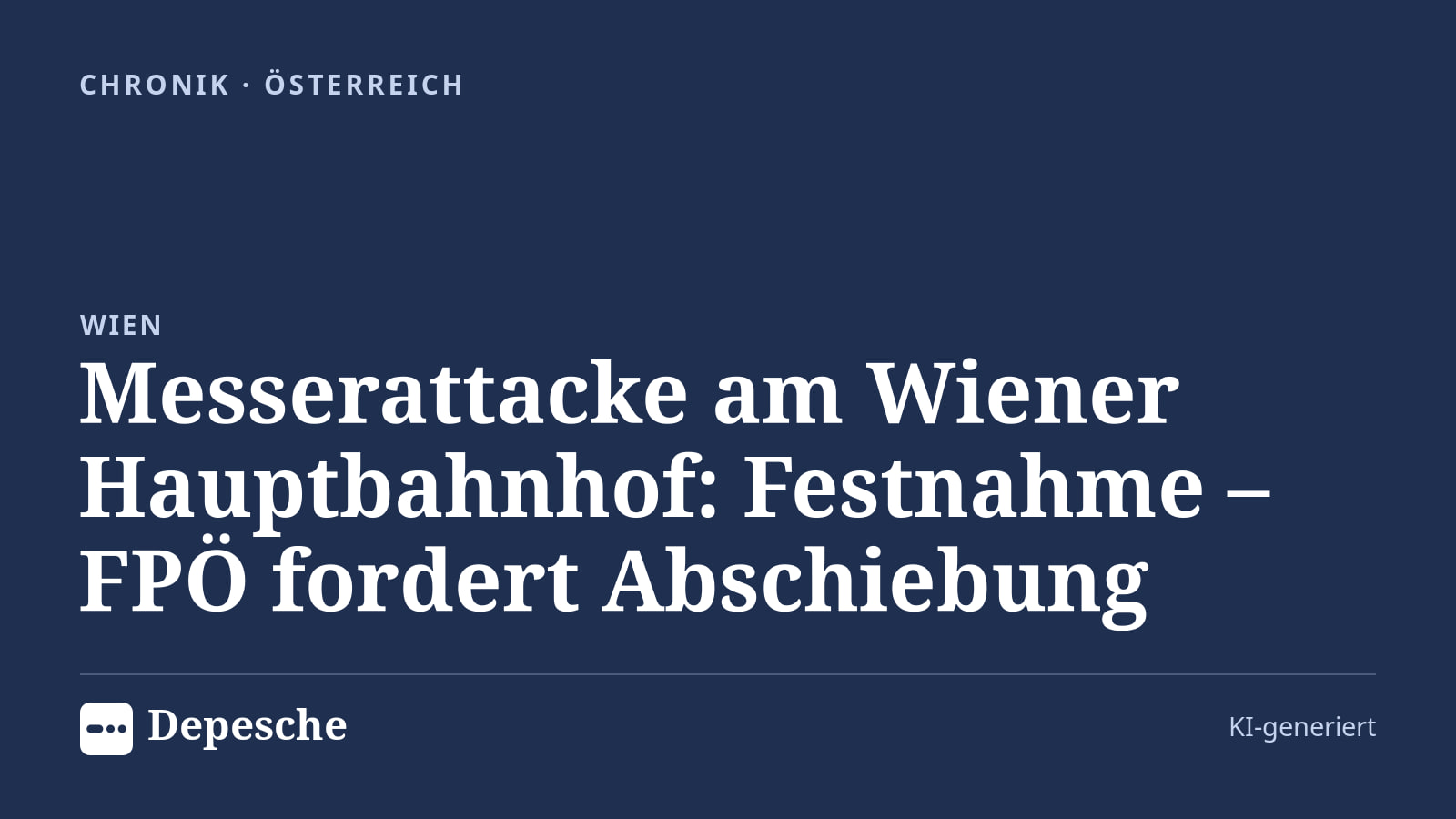 Chronik: Messerattacke am Wiener Hauptbahnhof: Festnahme – FPÖ fordert Abschiebung