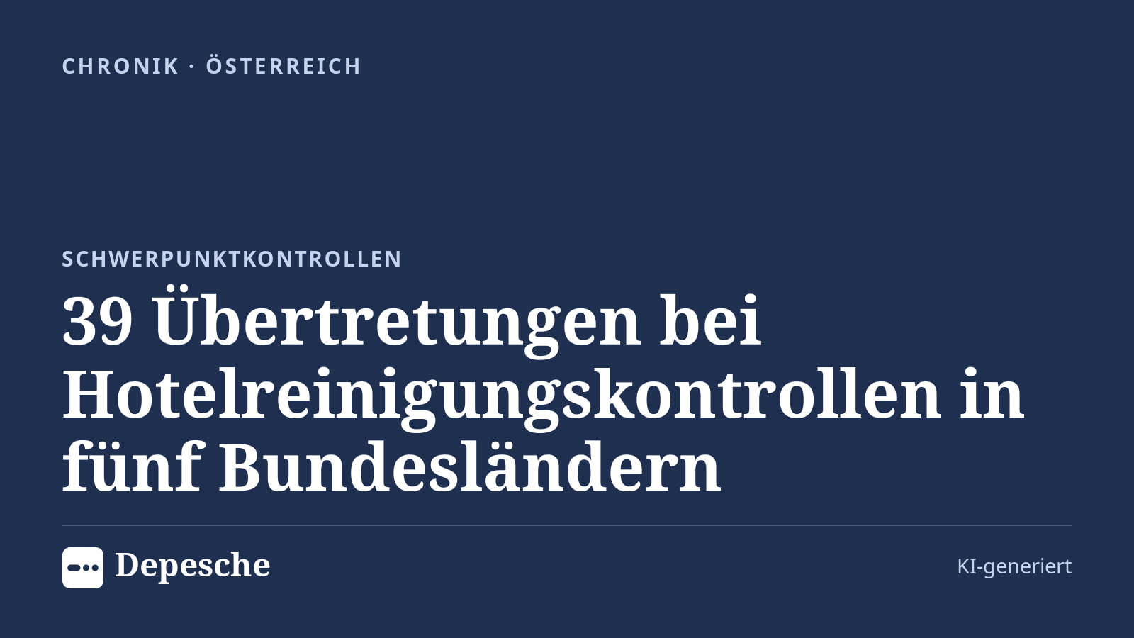 Chronik: 39 Übertretungen bei Hotelreinigungskontrollen in fünf Bundesländern
