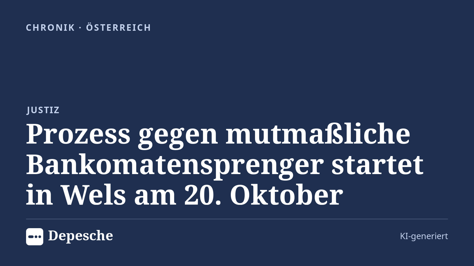 Chronik: Prozess gegen mutmaßliche Bankomatensprenger startet in Wels am 20. Oktober