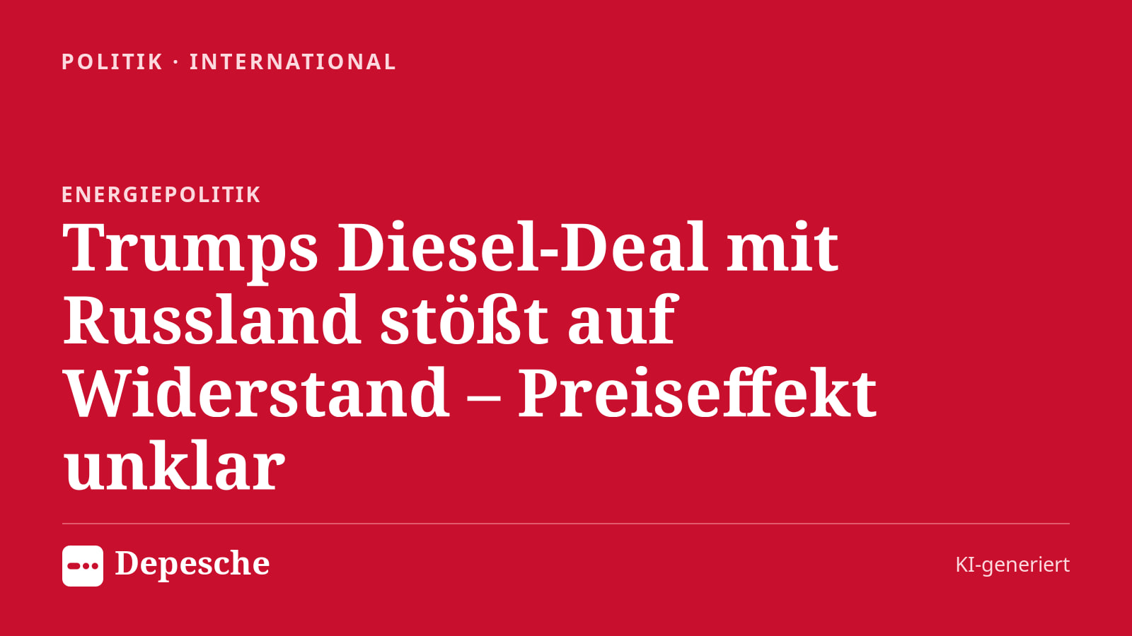 Politik: Trumps Diesel-Deal mit Russland stößt auf Widerstand – Preiseffekt unklar