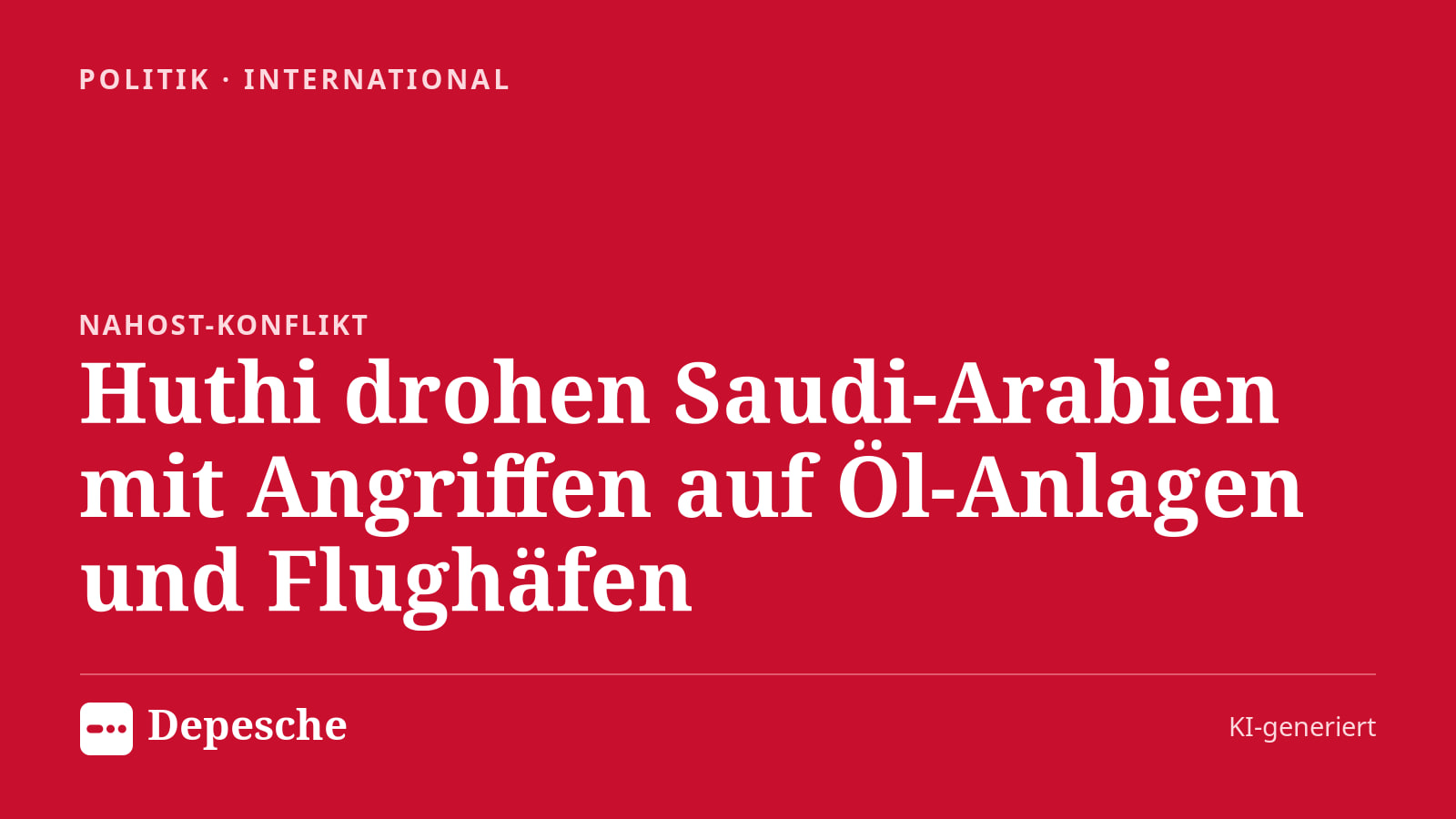 Politik: Huthi drohen Saudi-Arabien mit Angriffen auf Öl-Anlagen und Flughäfen