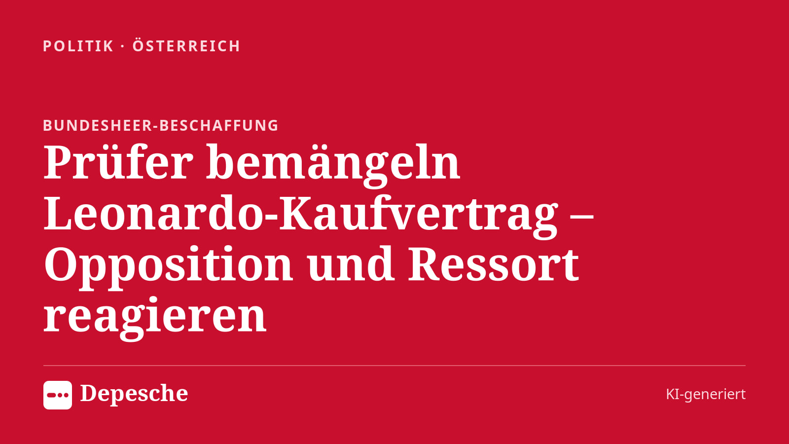 Politik: Prüfer bemängeln Leonardo‑Kaufvertrag – Opposition und Ressort reagieren