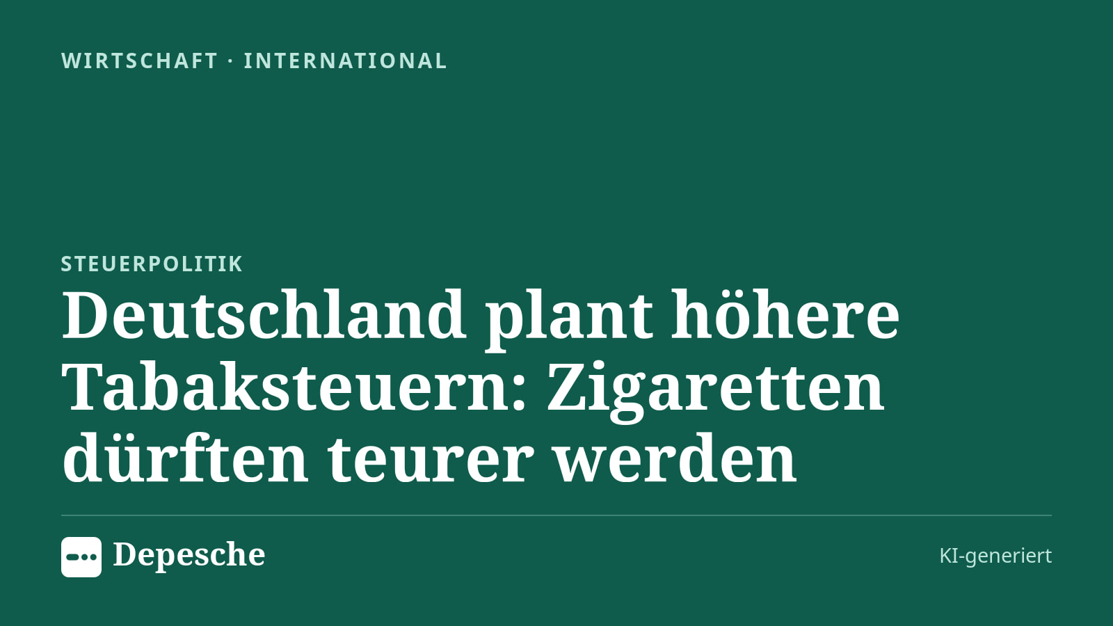 Wirtschaft: Deutschland plant höhere Tabaksteuern: Zigaretten dürften teurer werden