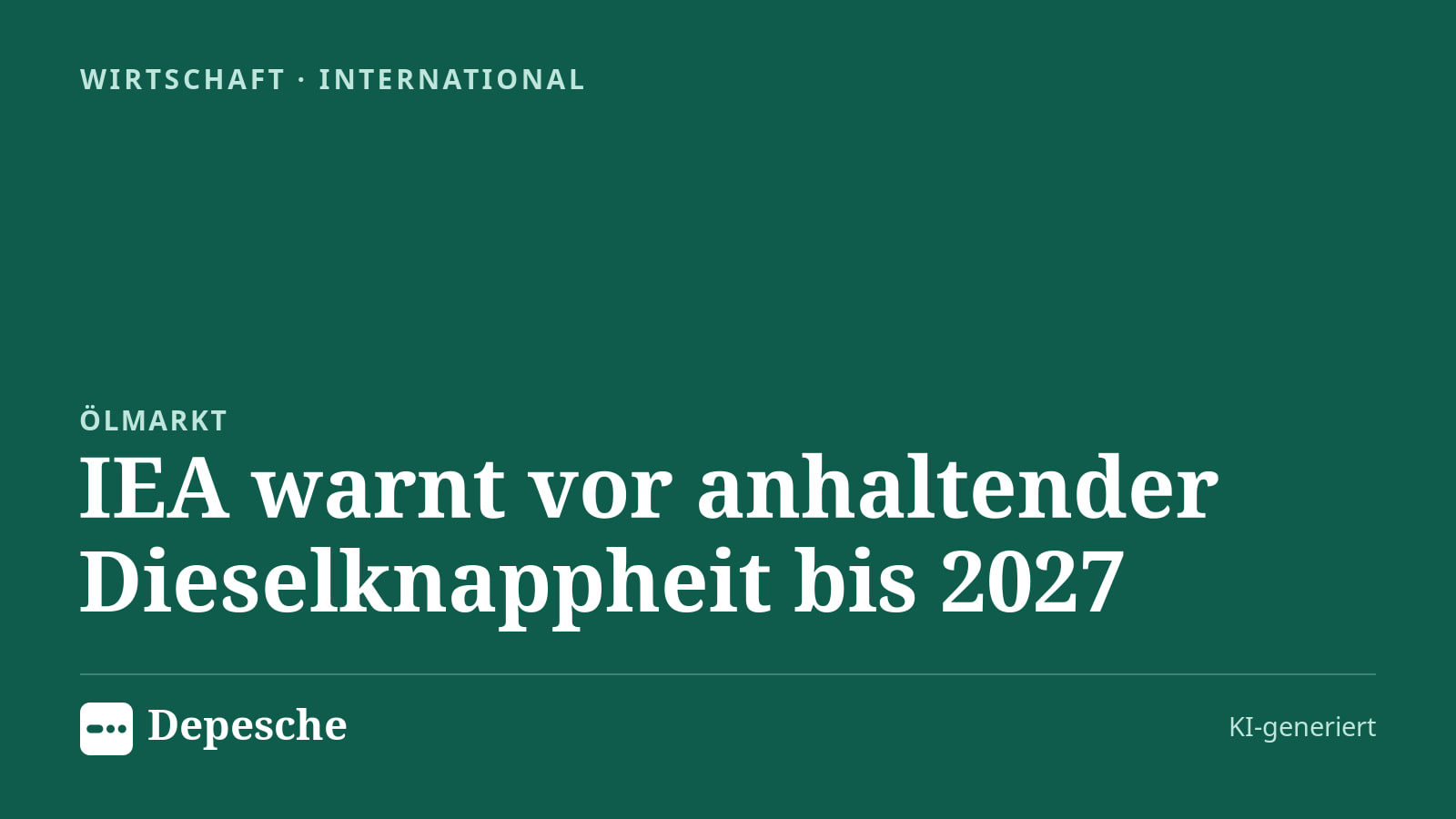 Wirtschaft: IEA warnt vor anhaltender Dieselknappheit bis 2027