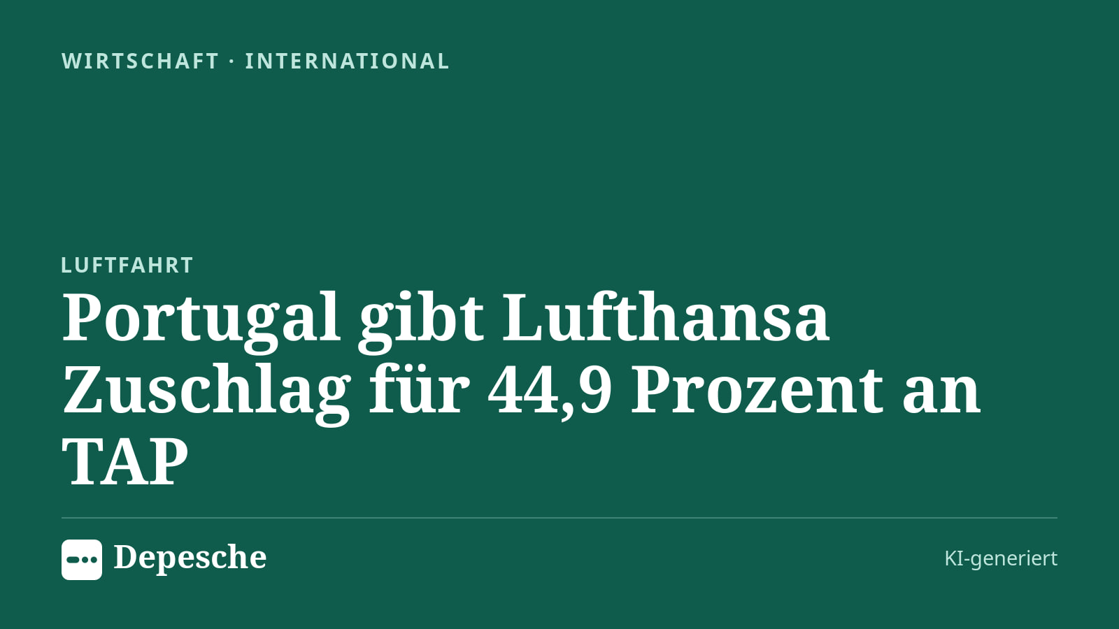 Wirtschaft: Portugal gibt Lufthansa Zuschlag für 44,9 Prozent an TAP
