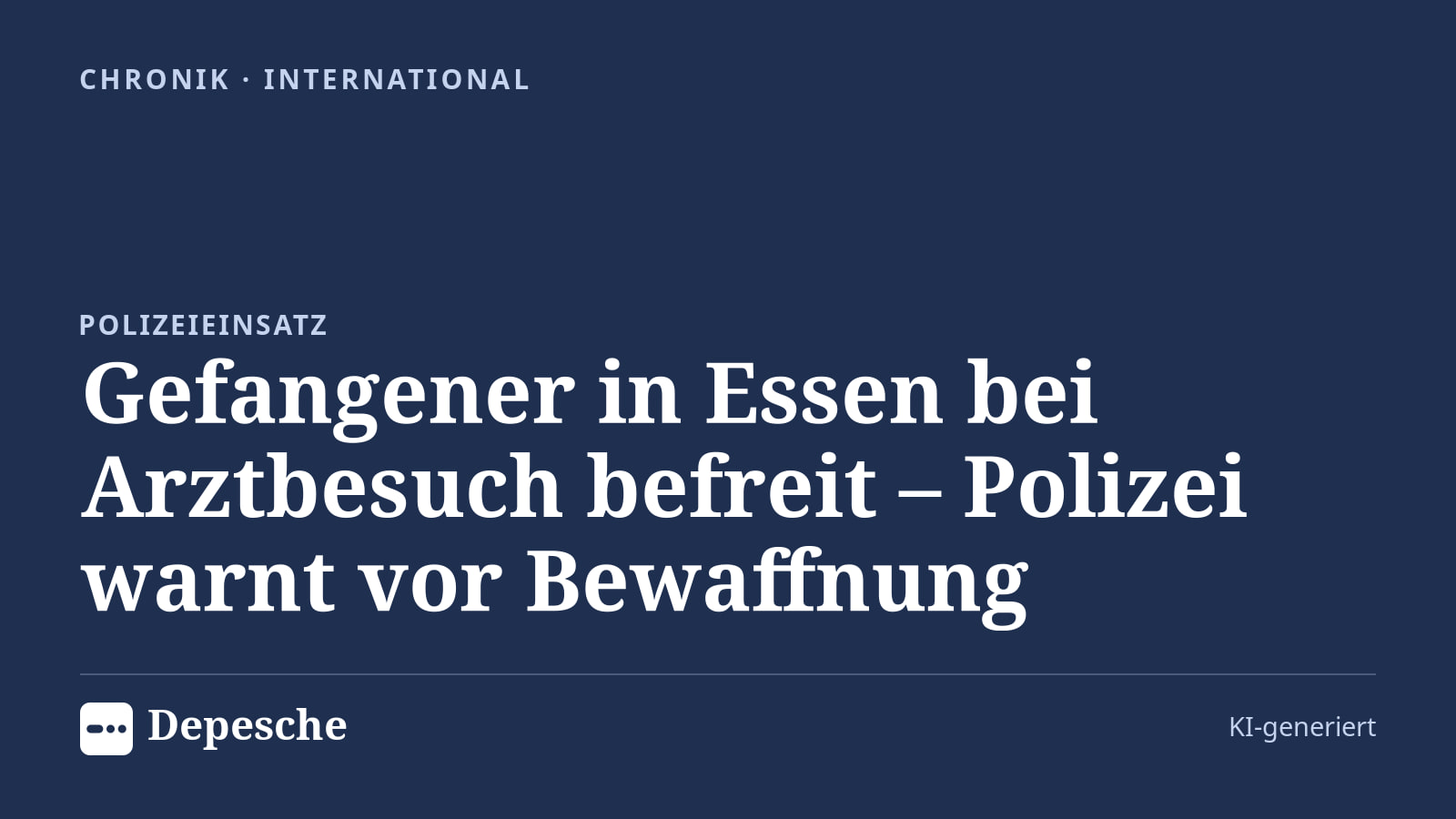 Chronik: Gefangener in Essen bei Arztbesuch befreit – Polizei warnt vor Bewaffnung