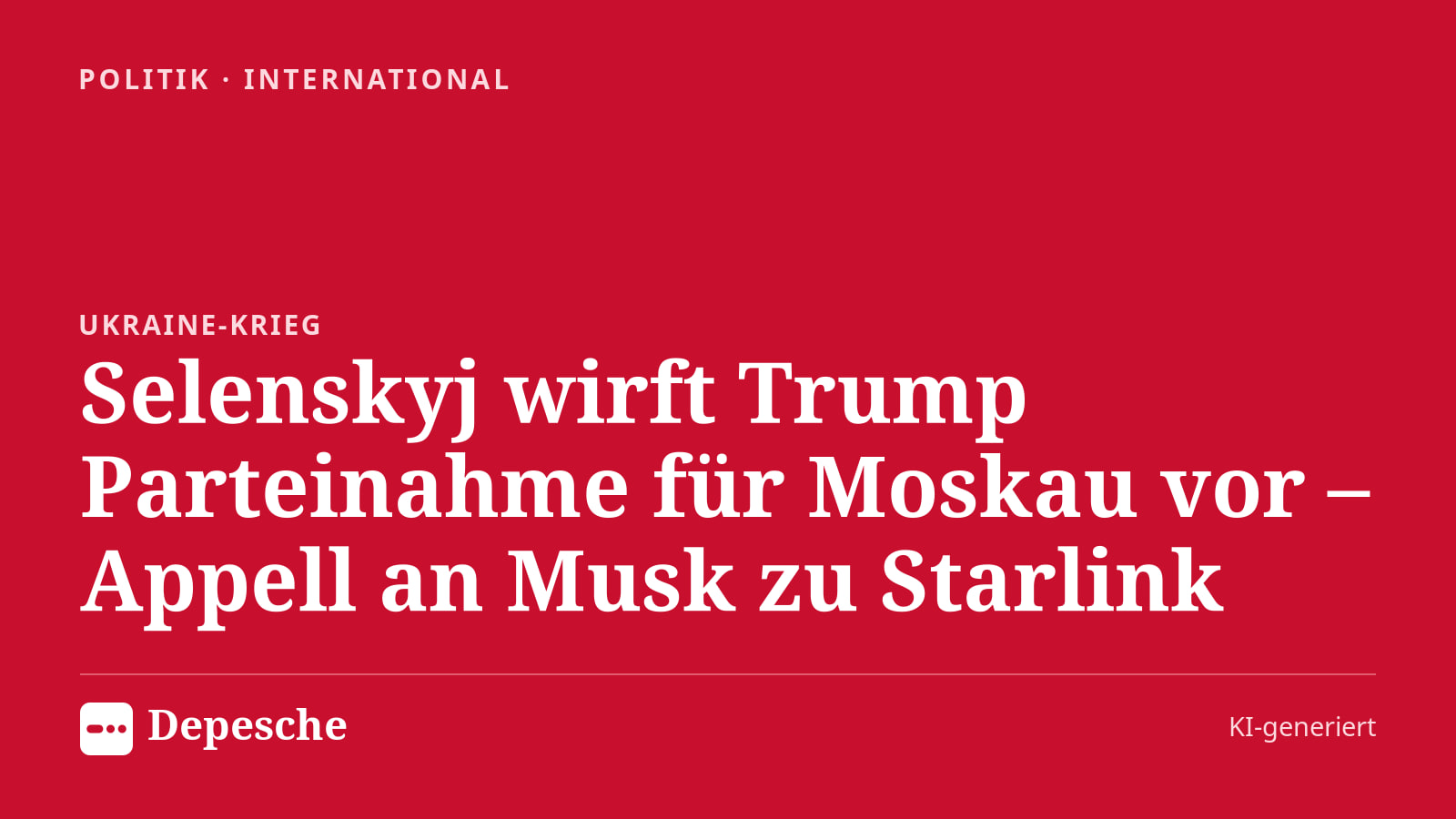 Politik: Selenskyj wirft Trump Parteinahme für Moskau vor – Appell an Musk zu Starlink