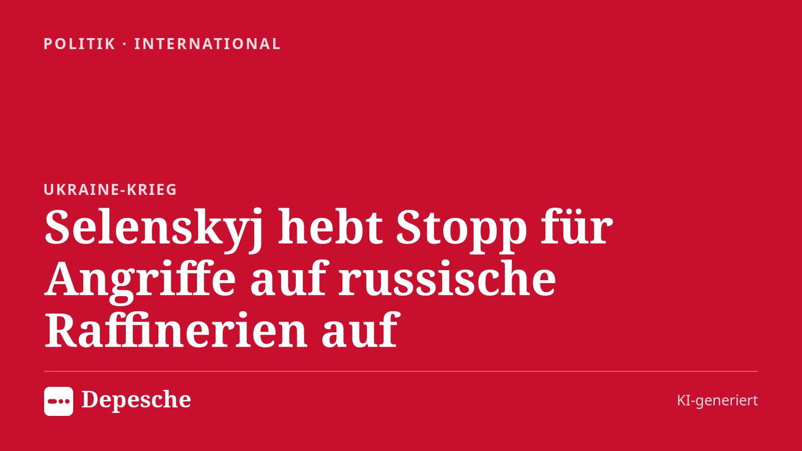 Politik: Selenskyj hebt Stopp für Angriffe auf russische Raffinerien auf