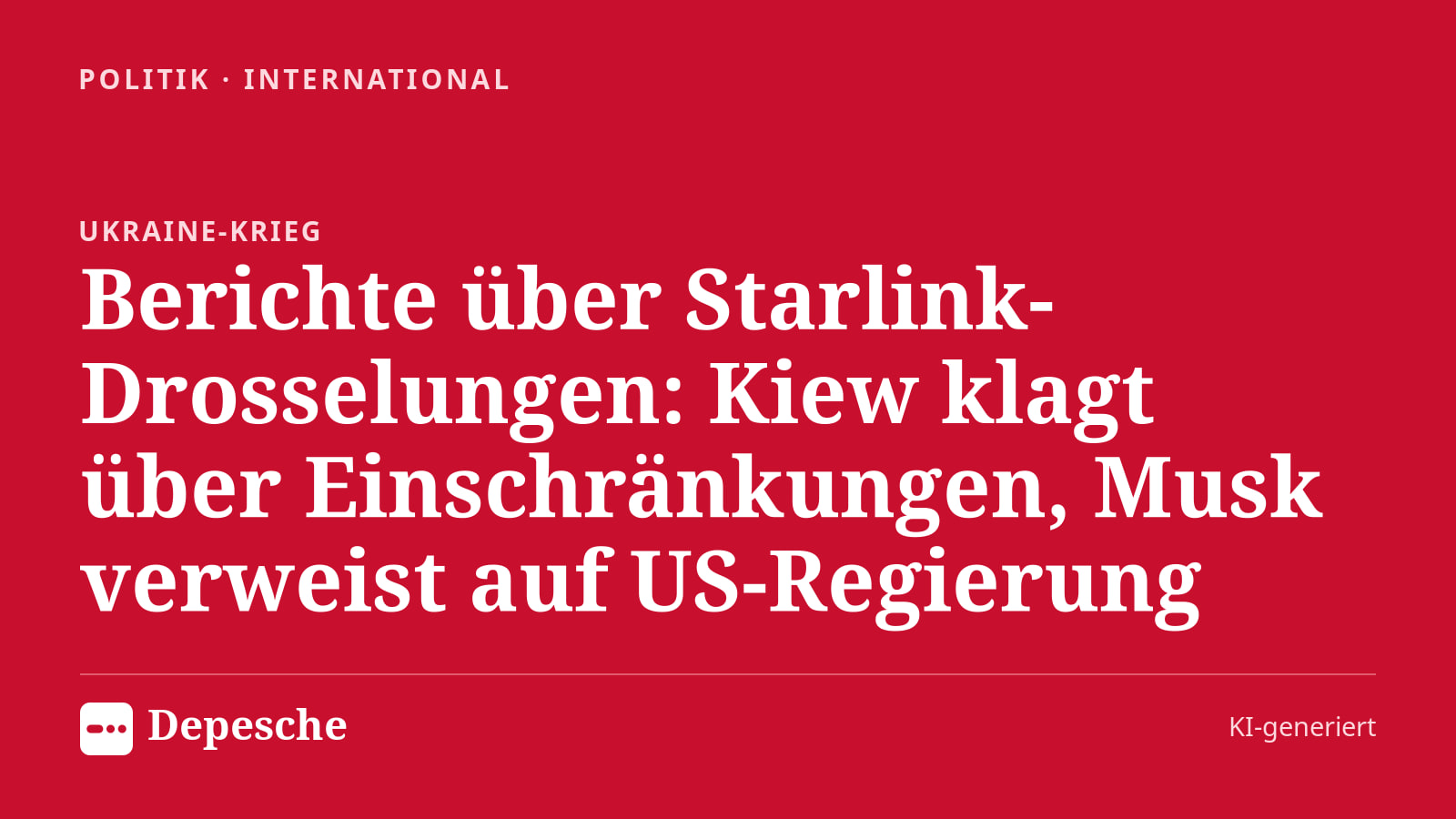 Politik: Berichte über Starlink-Drosselungen: Kiew klagt über Einschränkungen, Musk verweist auf US-Regierung