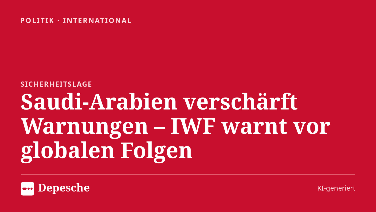 Politik: Saudi-Arabien verschärft Warnungen – IWF warnt vor globalen Folgen