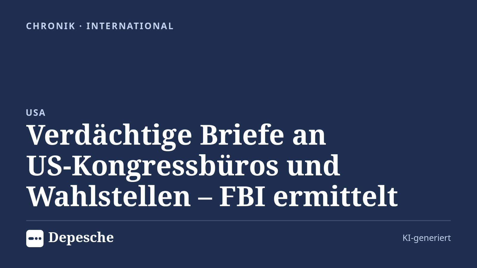 Chronik: Verdächtige Briefe an US‑Kongressbüros und Wahlstellen – FBI ermittelt