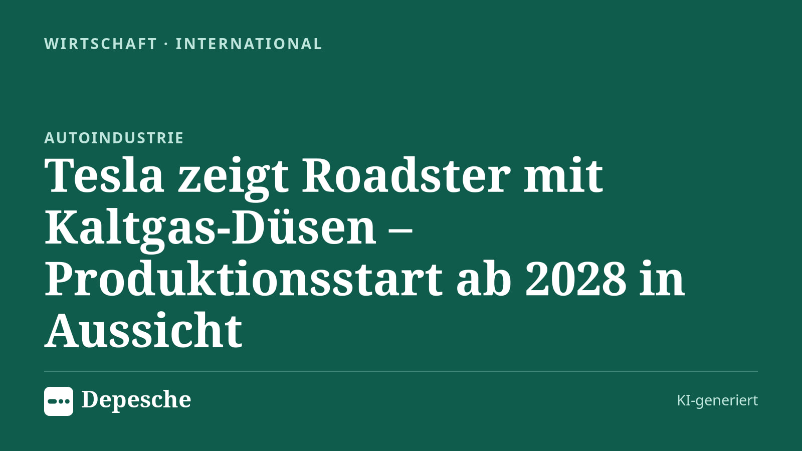 Wirtschaft: Tesla zeigt Roadster mit Kaltgas-Düsen – Produktionsstart ab 2028 in Aussicht