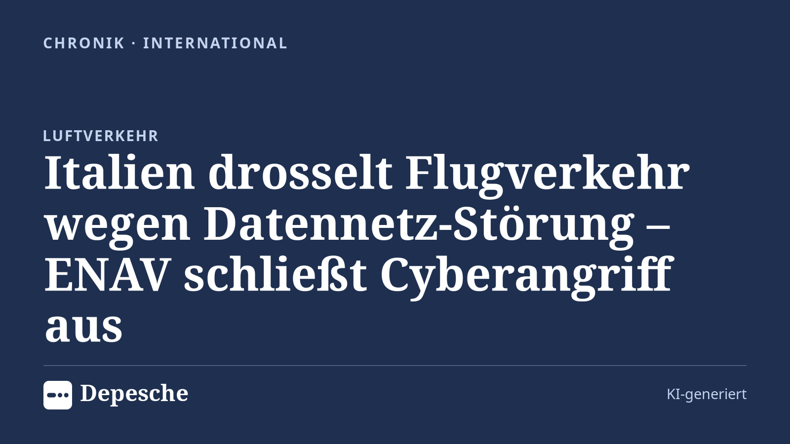 Chronik: Italien drosselt Flugverkehr wegen Datennetz-Störung – ENAV schließt Cyberangriff aus