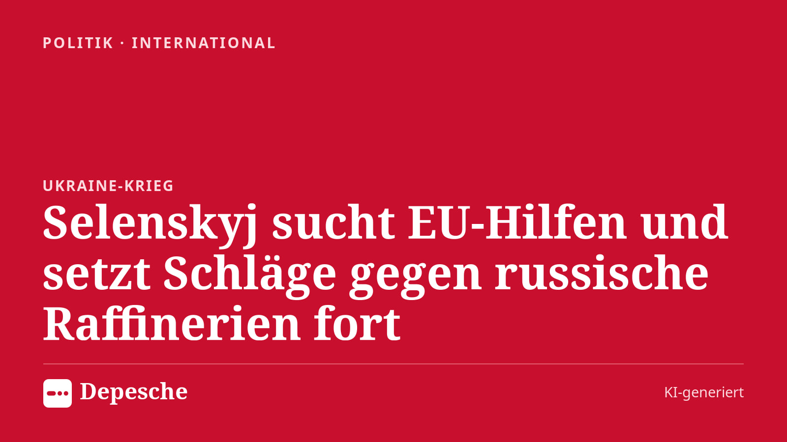 Politik: Selenskyj sucht EU-Hilfen und setzt Schläge gegen russische Raffinerien fort
