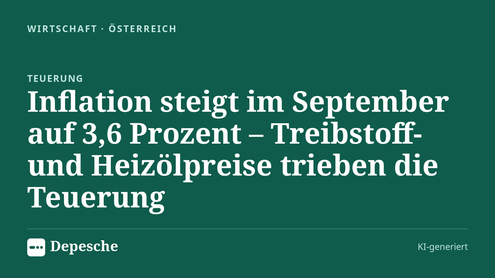 Wirtschaft: Inflation steigt im September auf 3,6 Prozent – Treibstoff- und Heizölpreise trieben die Teuerung