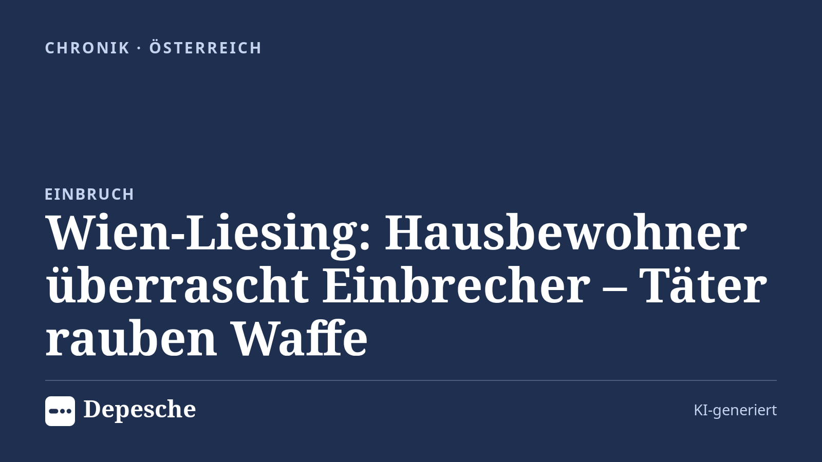 Chronik: Wien-Liesing: Hausbewohner überrascht Einbrecher – Täter rauben Waffe