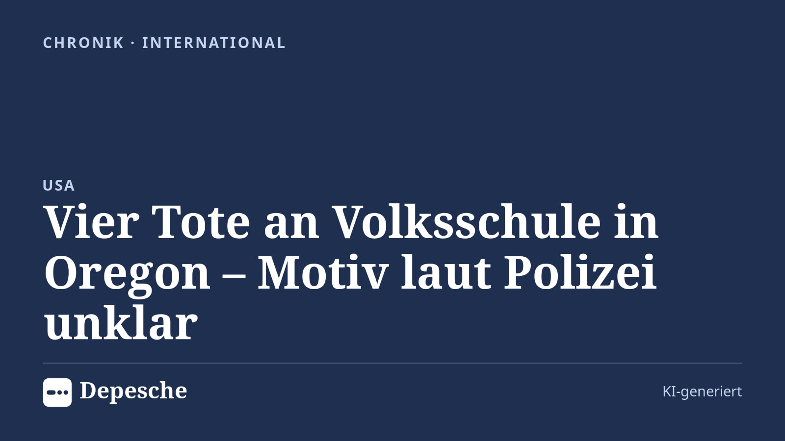 Chronik: Vier Tote an Volksschule in Oregon – Motiv laut Polizei unklar