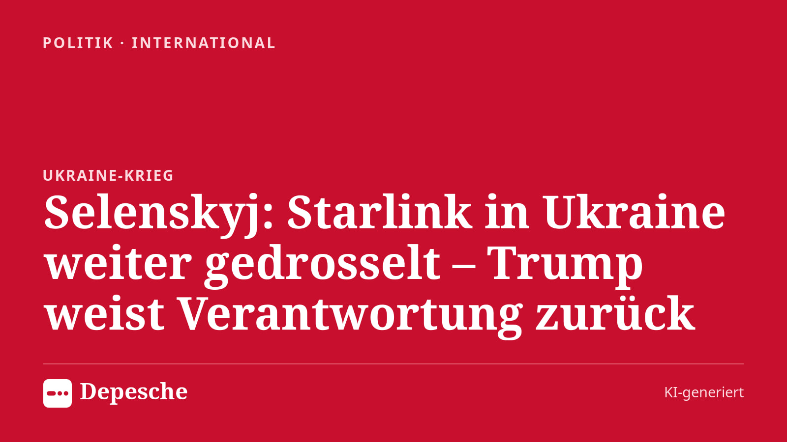 Politik: Selenskyj: Starlink in Ukraine weiter gedrosselt – Trump weist Verantwortung zurück