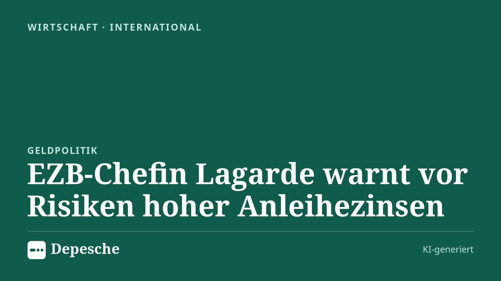 Wirtschaft: EZB-Chefin Lagarde warnt vor Risiken hoher Anleihezinsen