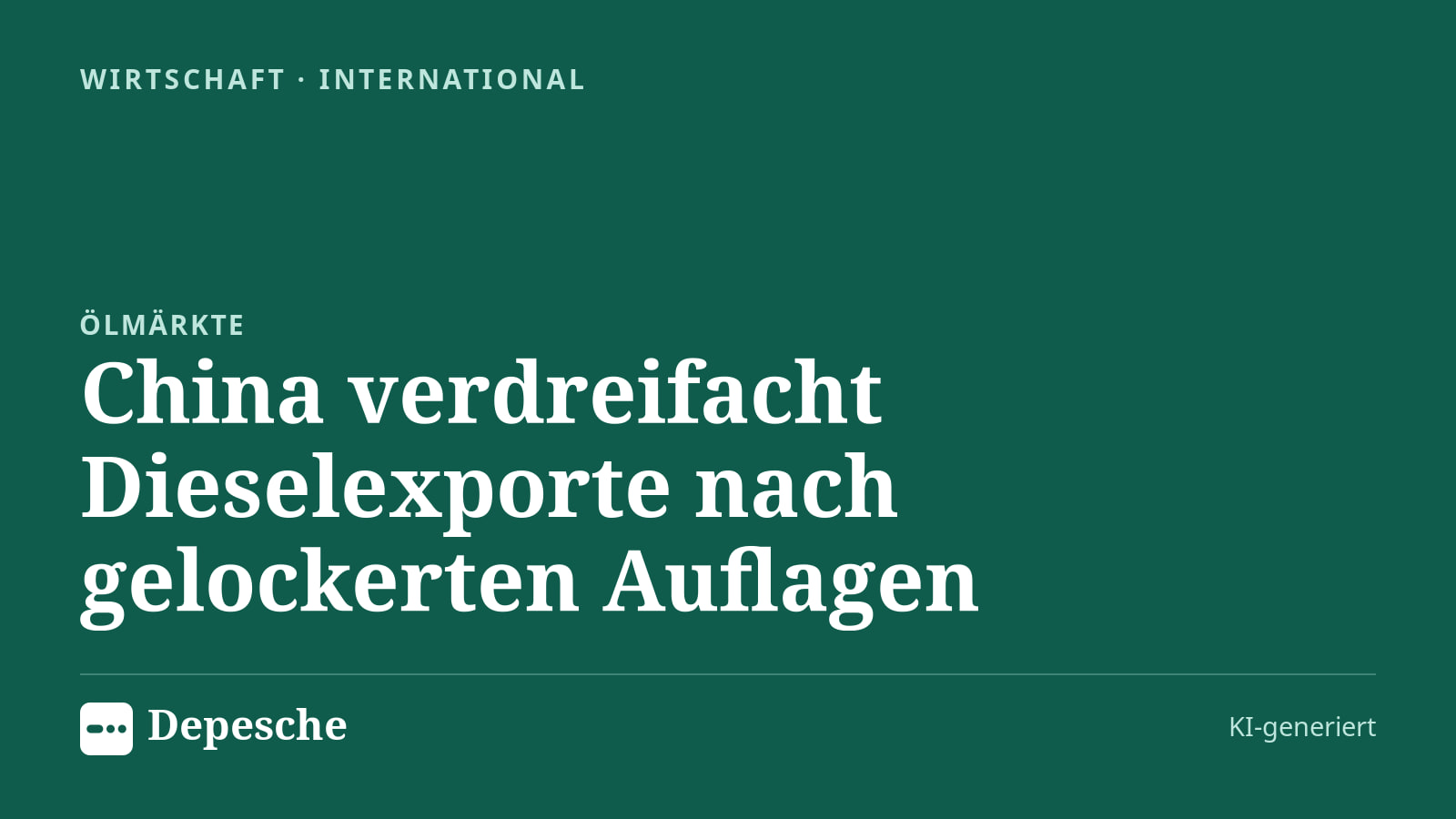 Wirtschaft: China verdreifacht Dieselexporte nach gelockerten Auflagen