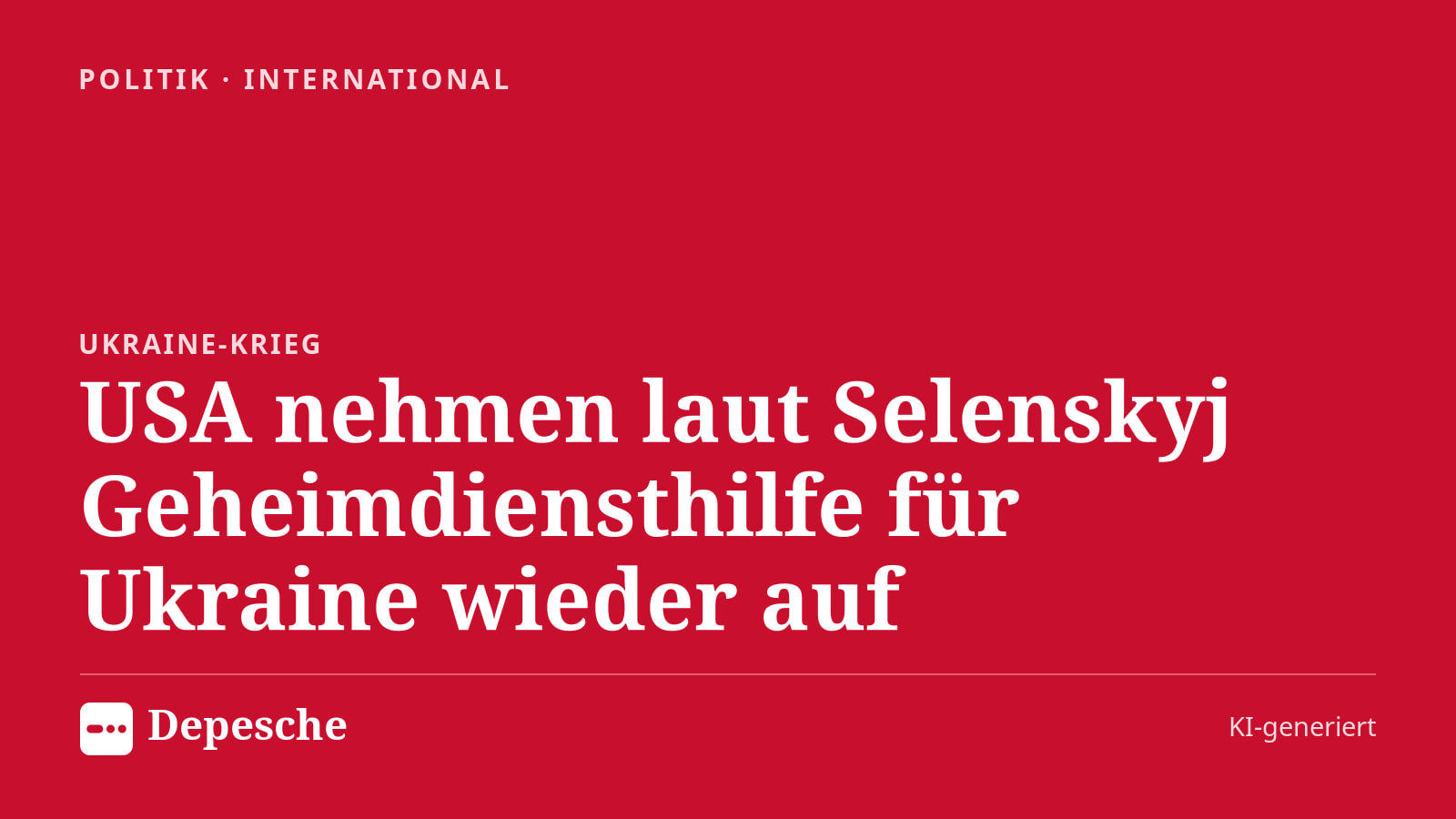 Politik: USA nehmen laut Selenskyj Geheimdiensthilfe für Ukraine wieder auf