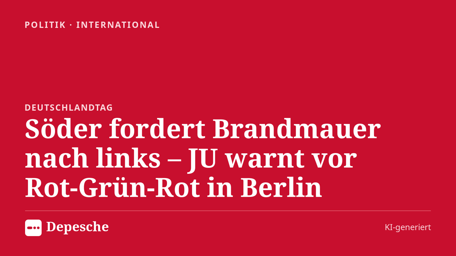 Politik: Söder fordert Brandmauer nach links – JU warnt vor Rot‑Grün‑Rot in Berlin