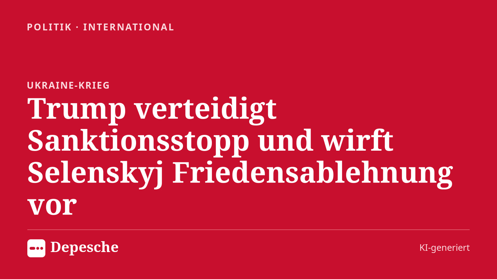 Politik: Trump verteidigt Sanktionsstopp und wirft Selenskyj Friedensablehnung vor