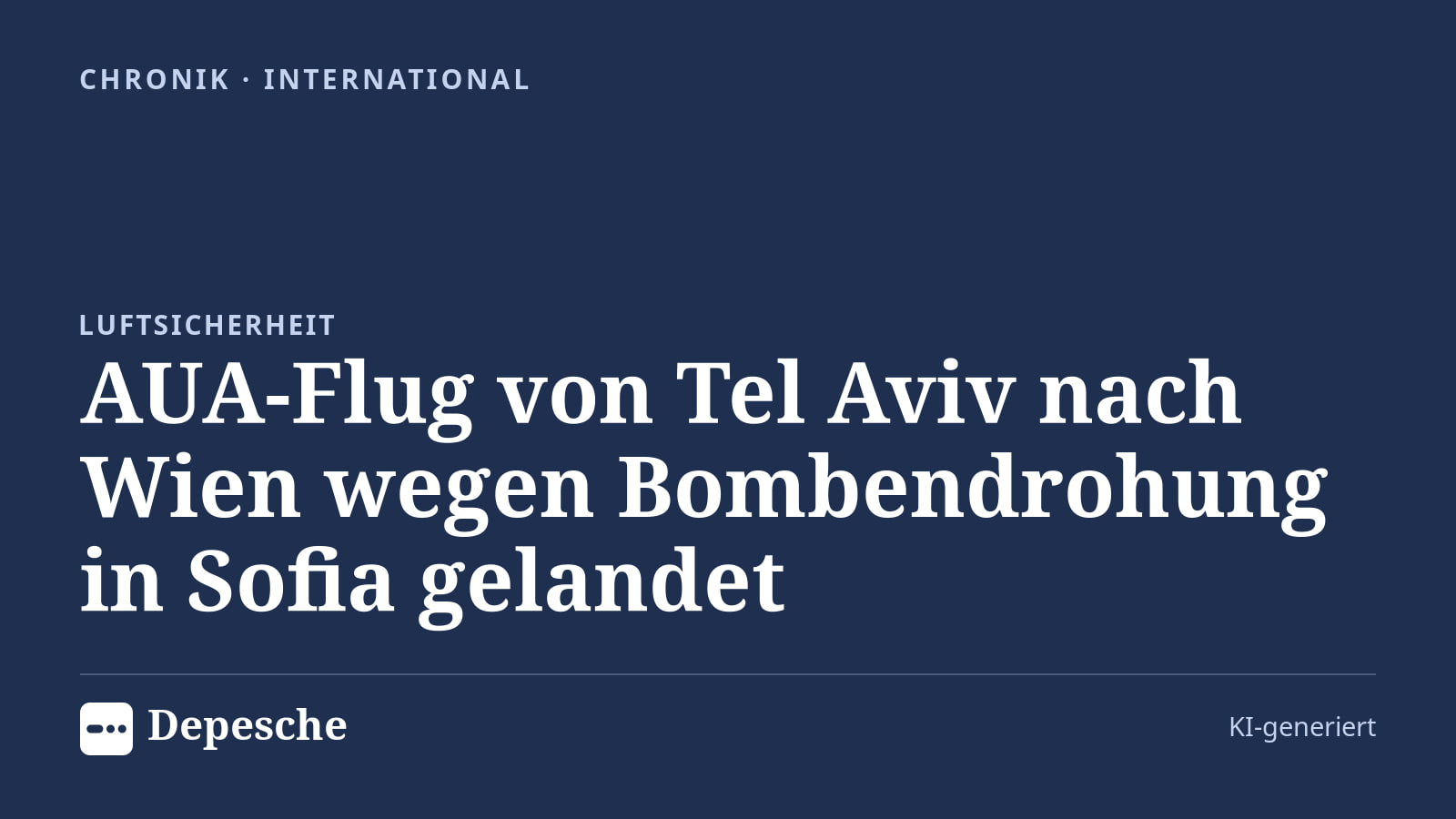 Chronik: AUA-Flug von Tel Aviv nach Wien wegen Bombendrohung in Sofia gelandet