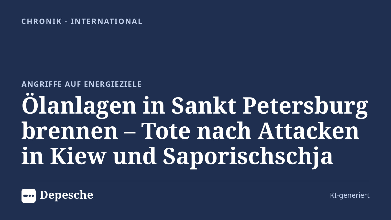 Chronik: Ölanlagen in Sankt Petersburg brennen – Tote nach Attacken in Kiew und Saporischschja