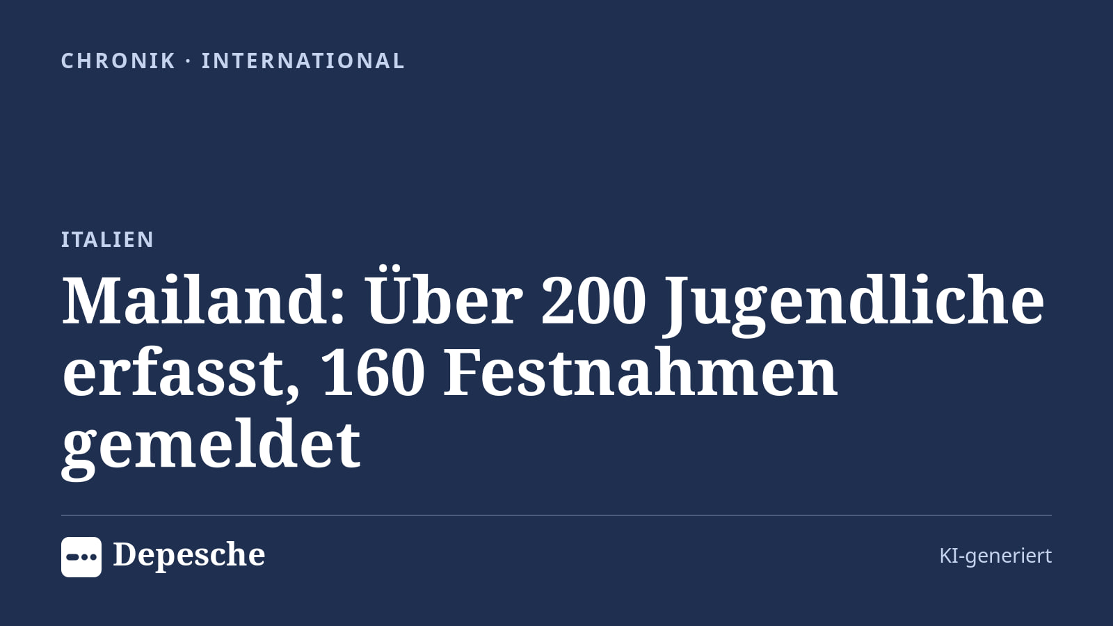 Chronik: Mailand: Über 200 Jugendliche erfasst, 160 Festnahmen gemeldet