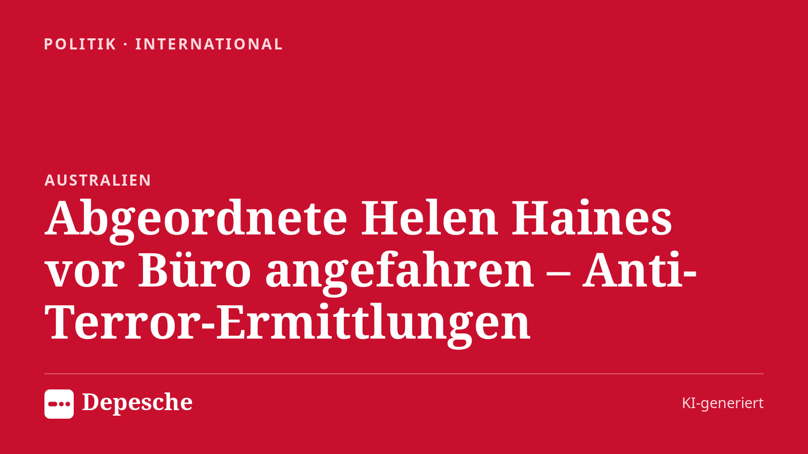 Politik: Abgeordnete Helen Haines vor Büro angefahren – Anti-Terror-Ermittlungen
